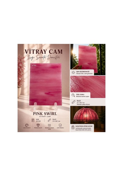 Dekoratif Vitray Cam Gül Pembesi Damarlı 21x29,7 Cm