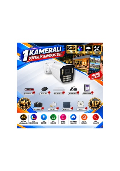 1 Kameralı 4k Sesli İp Güvenlik Kamerası Seti 5mp Gece Renkli Görüş 21 Warm Led Poe 421wsp