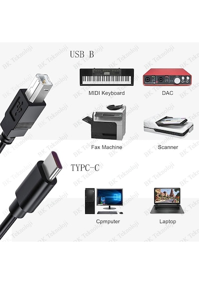 Type-c To Usb-b Yazıcı-midi Kablosu 1.5 Metre