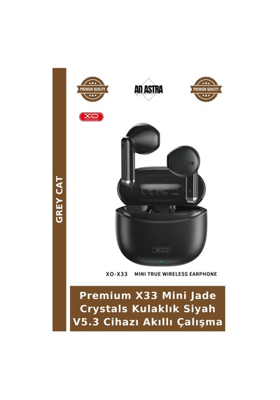 Premium X33 Mini Jade Crystals Kulaklık Siyah V5.3 Cihazı Akıllı Çalışma