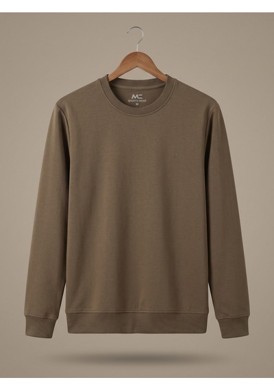 Maccali Erkek Haki İki İplik Bisiklet Yaka Sweatshirt