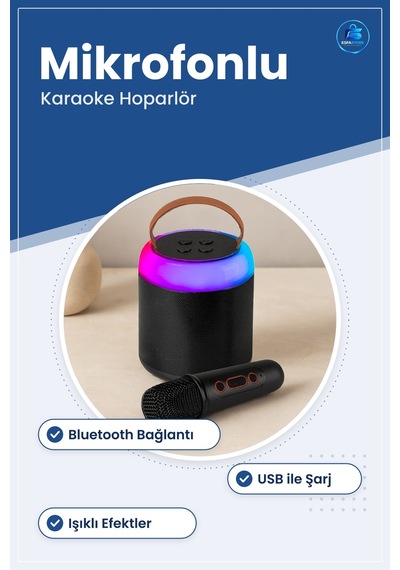 Bluetooth Hoparlör Karaoke Mikrofonlu Kablosuz Yuvarlak Usb Şarjl