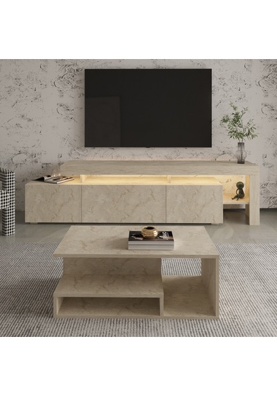 İnarch Dizayn Beliz Led Işıklı Tv Sehpası Ve Vera Orta Sehpa Set - Oturma Odası Modern Takım Traverten İnarch Dizayn Beliz Led Işıklı Tv Sehpası Ve Vera Orta Sehpa Set - Oturma Odası Modern Takım Traverten