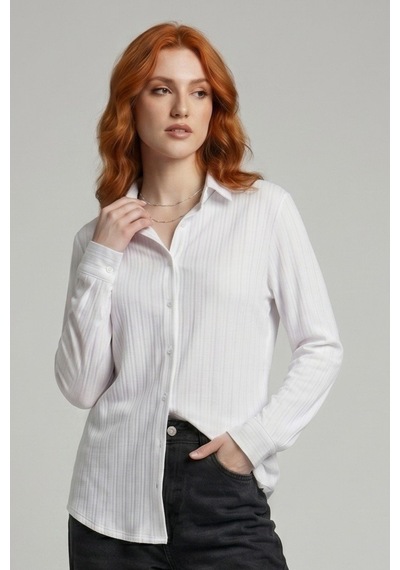 Norshen Oversize Uzun Taraklı Basic Gömlek Beyaz