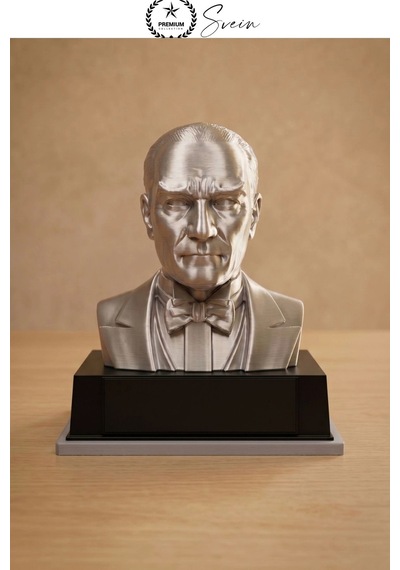 Atatürk Mustafa Kemal Atatürk Büstü 3d Baskı Dekorasyon Biblo Gümüş Gri Premium Tasarım Şık Obje Ev