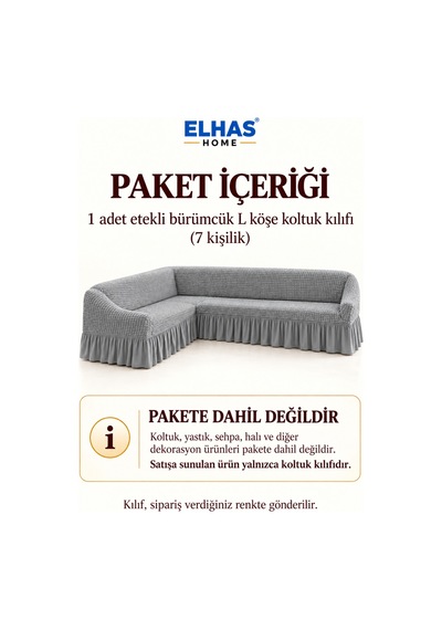 Bürümcük Kumaş 7 Kişilik Etekli L Köşe Koltuk Kılıfı Gri - 934823050 Gri