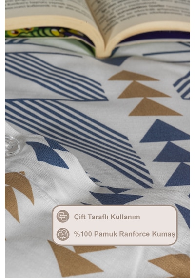 Elart Marcus Nevresim Takımı Çift Kişilik %100 Pamuk Ranforce Lastikli Çarşaf 200x220 Cm Mavi MAVI
