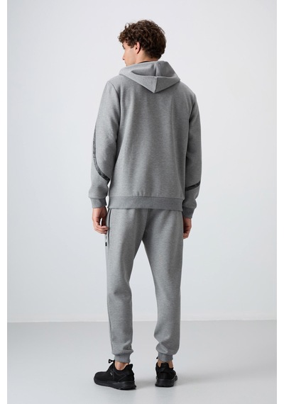Tommy Life Gri Melanj Pamuklu Kalın Yumuşak Dokulu Comfort Fit Baskılı Erkek Eşofman Takım - 85236 GRİ MELANJ