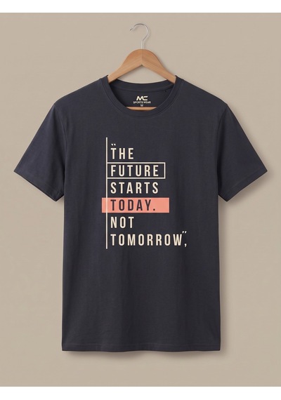 Maccali Erkek Lacivert The Future Starts Today Baskılı Bisiklet Yaka Bol Kesim Tişört