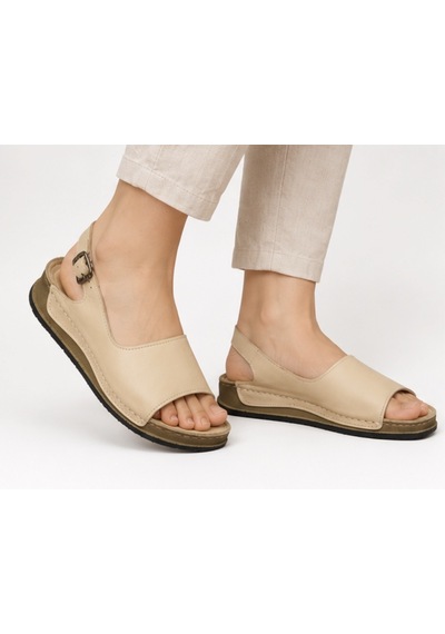 N Napa Shoe Np.306.bej Napa Shoe Hakiki Deri Kadın Sandalet Günlük Ortopedik Konforlu Tokalı Bej Yazlık Sandalet