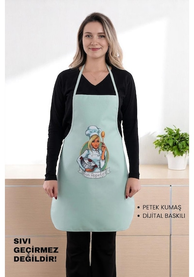 Siyah Chef Leke Tutmaz Kumaş Mutfak Önlüğü Yeşil
