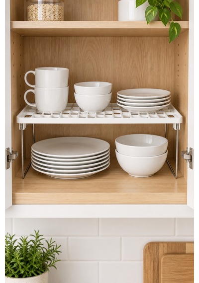 Katlanabilir Metal Ayaklı Dolap İçi Raf Yükseltici 36x22x16 Cm Mutfak Ve Banyo Düzenleyici Organizer Beyaz