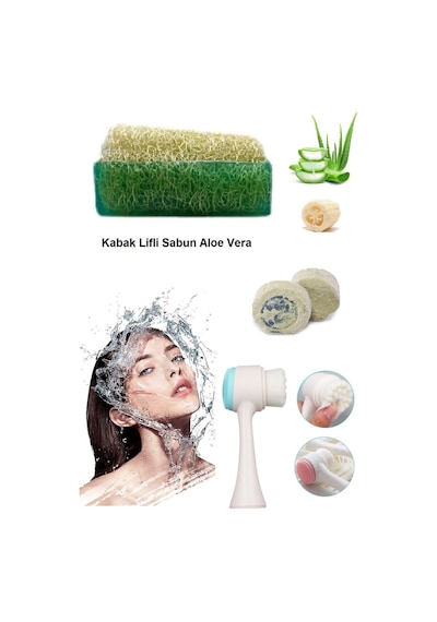 3lü Set Yüz Temizleme Fırçası Bakım Yaşlanma Karşıtı Peeling Aloe Vera Sabun Akne,leke Ruşur Taşı