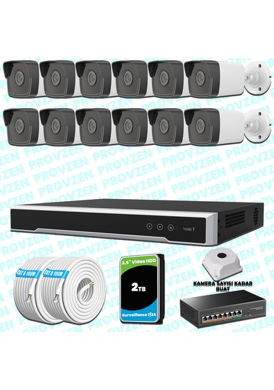 Provzen Hikvision 12 Ip Kameralı 4mp 1440p Mikrofonlu Güvenlik Kamerası