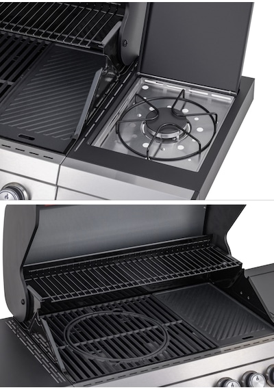 Gazlı Barbekü Mangal 4+1 Brülörlü Döküm Izgaralı 136x54x115 Cm Çelik