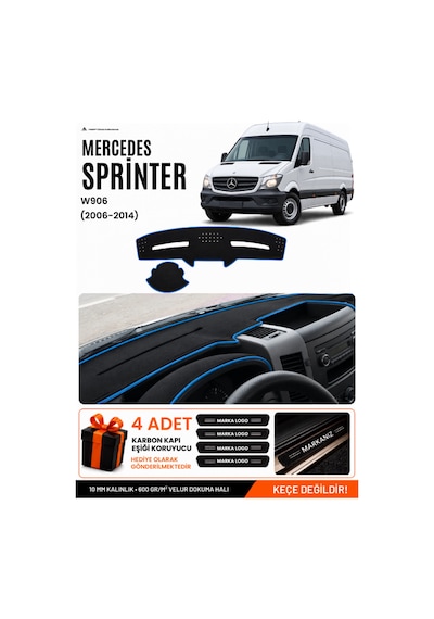 Mercedes Sprinter W906 2006-2014 Uyumlu Torpido Örtüsü, Torpido Kılıfı - Siyah-mavi - Mb020