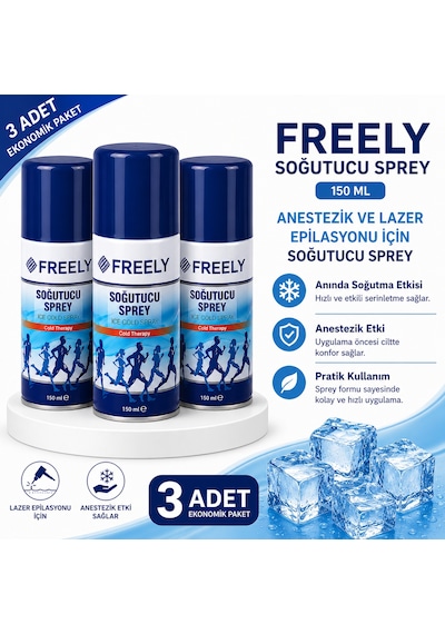 Freely Soğutucu Sprey 150 Ml, Anestezik Ve Lazer Epilasyonu İçin Soğutucu Sprey 3 Adet