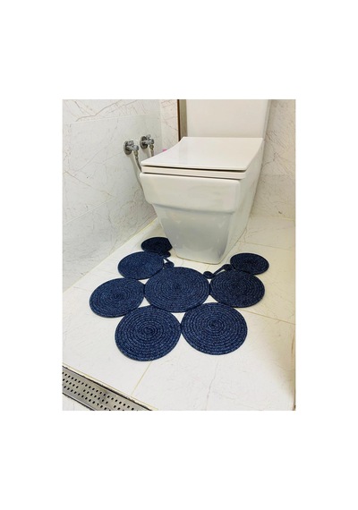 Jüt, Hasır, Paspas, Banyo Paspası, Klozet Önü Paspası, Klozet Paspas, Çift Taraflı Lacivert Lacivert