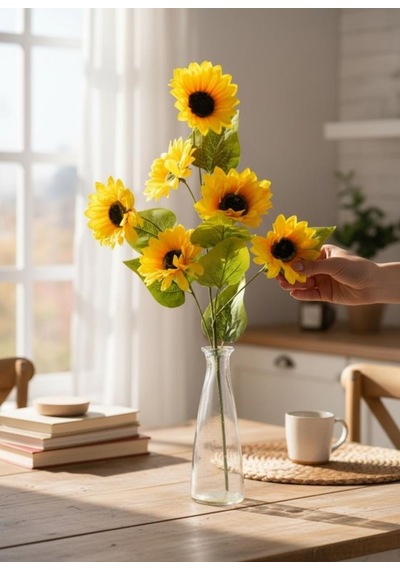 Yapay Çiçek Ayçiçeği Sarı Sunflower Dekoratif Çiçek 75cm 6 K80afalı Sarı