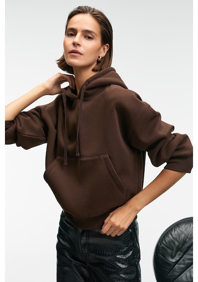Grimelange SELENE Kadın Kapüşonlu Kangru Cepli Regular Fit Kahverengi Sweatshirt