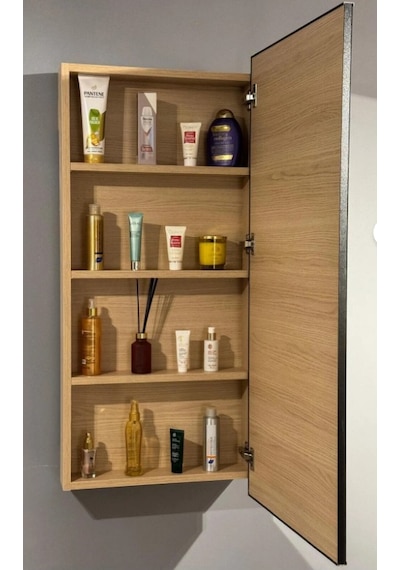 Boreas Design Vista Tek Kapaklı Aynalı Banyo Dolabı Üst Modülü Kahverengi
