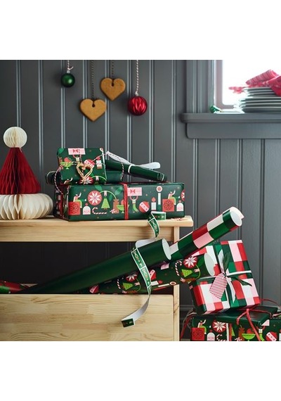 Ikea Vınterfınt Hediye Paketi Kağıdı, Yeşil-kırmızı, 3x0.7 M/2.10 M² 87128904