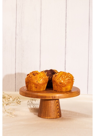 Justwood Mini 20 Cm Ahşap Ayaklı Yuvarlak Pasta Kurabiye Sunum Se