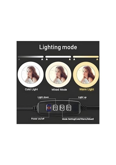 Ring Light 26cm Halka Işık + Tripod Ayak Bluetooth Uzaktan Kumandalı 3 Işık Modu & 10 Parlaklık Seviyesi