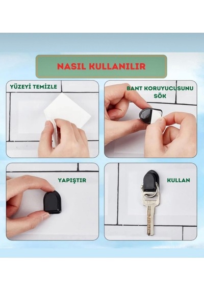 Çok Amaçlı Kanca Seti 10 Adet / Araç - Karavan -ofis-banyo İçin Yapışkanlı Askı Seti Siyah