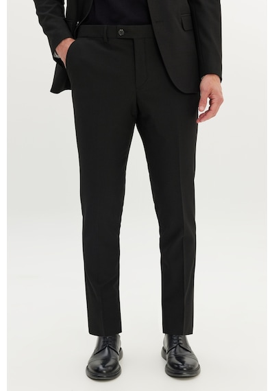 Ac&co Erkek Sıyah Slim Fit Dar Kesim Mono Yaka Gofre Desenli Takım Elbise Siyah