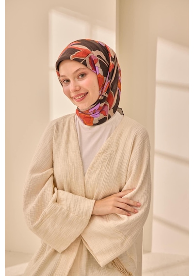 Silk Home Olinda İpek Eşarp 47003-04 Acı Kahve, Kiremit, Turuncu, Gül Kurusu, Vizon