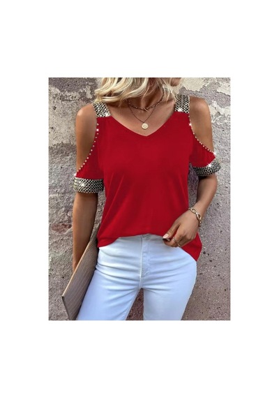Butik İstanbul Kadın Omuzlardan Açık V Yakalı Askılı Viskon Bluz Kırmızı
