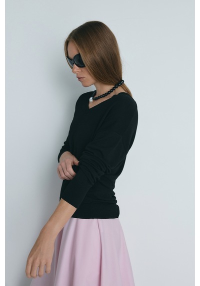 Suud Collection Siyah V Yaka İnce Triko Kazak