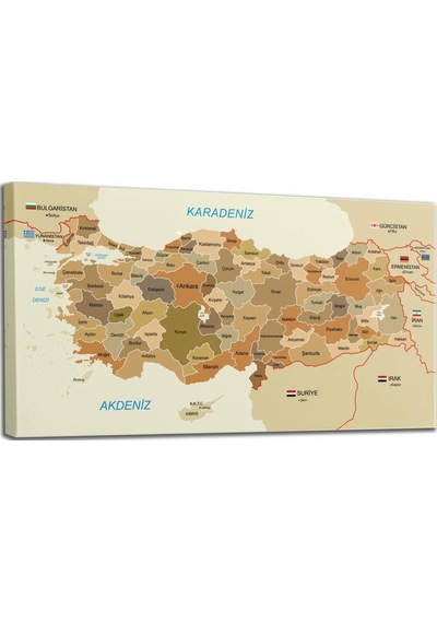 Doğaltercih Türkiye Haritası Kanvas Tablo Sınır Komşulu Eğitici ve Öğretici Dekoratif Tablo 3104