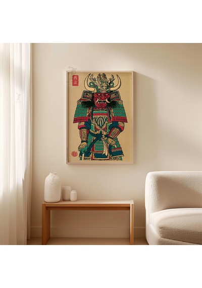 Samuray Savaşçısı Posteri Japon Halk Sanatı Vintage Kağıt Duvar Dekoru