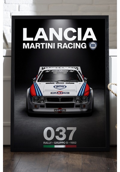 Lancia Rally 037 Siyah Ahşap Çerçeveli Poster, Dekoratif Araba Duvar Tablosu