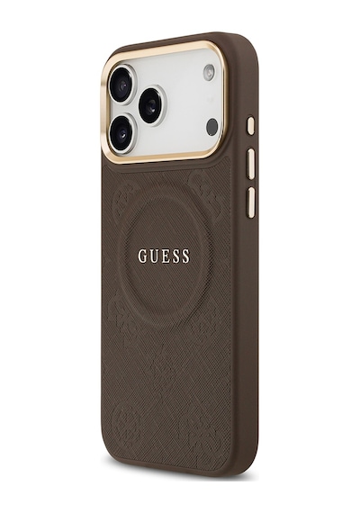 Apple Uyumlu iPhone 17 Pro Max Kılıf Guess Lisanslı M-safeli Sıcak Baskı Yazı Logolu Pu Deri Peony Kahverengi Kahverengi