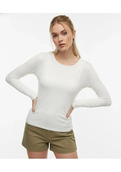 Park Karon 26031 Kadın Geniş Yaka Slim Fit Tasrım Modal Penye Bluz Ekru