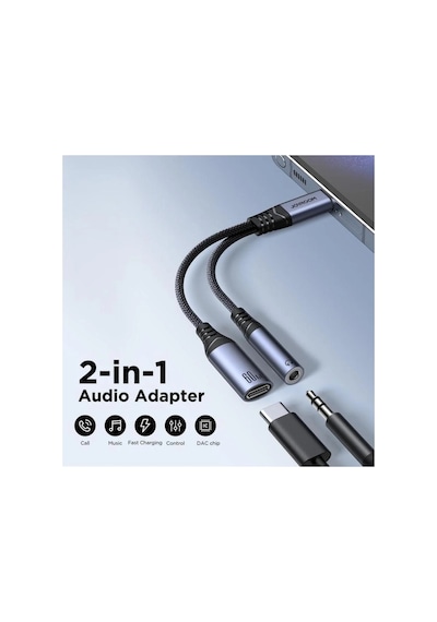 Joyroom Audio Adaptör 2in1 Type-c To 3.5mm+type-c -siyah