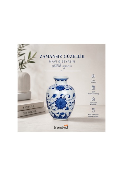 Bleu Blanc Vazo 12 Cm Çok Renkli