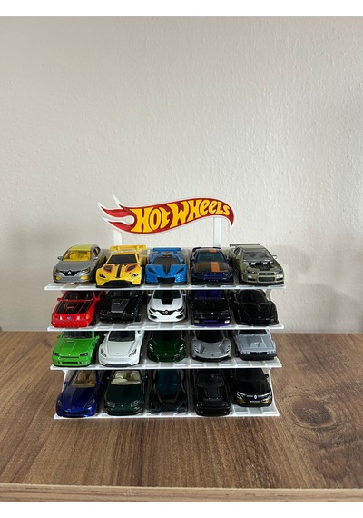 Hot Wheels Uyumlu 20 Araçlık Stand 1/64 Beyaz Renkli Logolu