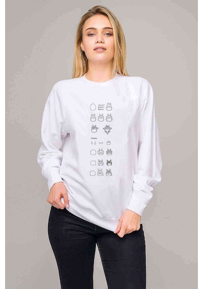 My Neighbor Komşum Totoro Baskılı Beyaz Kadın Sweatshirt (528334781)