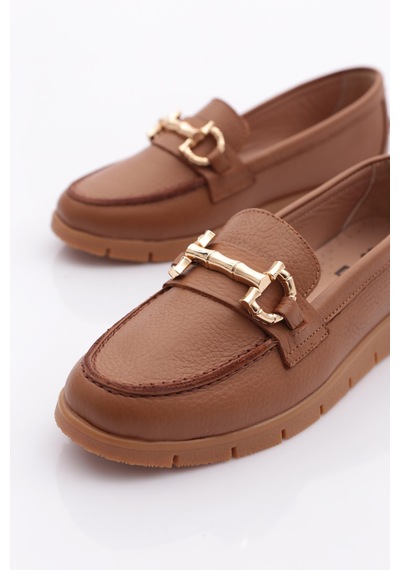 Dgn 5604-2 Kadin Aksesuarli Loafer Ayakkabi Taba Floater