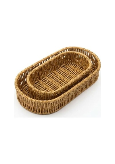Deinhaus Oval Hasır Örgü Dekoratif Sepet Tepsisi, Doğal Renk, 2'li Set, Büyük 28x10x5 Cm, Küçük 24x9x5 Cm Diğer