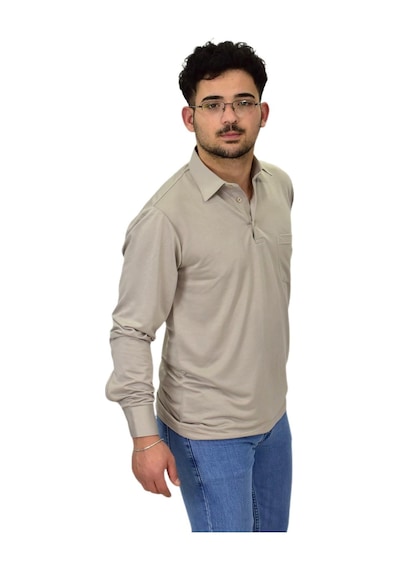 Erkek Gömlek Yaka Uzunkol Tişört T6063 Bgl-st04542 Taş
