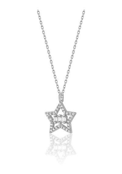 Zanaatsilver 925 ayar Gümüş Zincirli Yıldız Model Baget taşlı kolye
