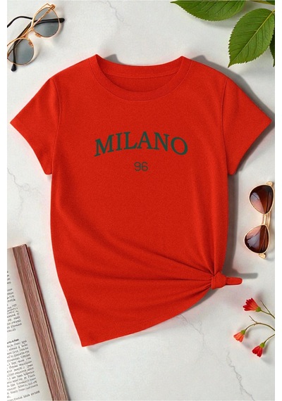 Uyguntarz Unisex Milano Baskılı Tasarım Tshirt Kırmızı