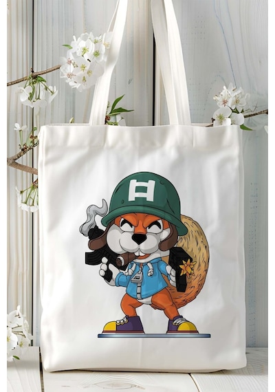 Art Hediye Conkers Bad Fur Day Baskılı Bez Çanta Çift Taraflı Baskı Kişiye Özel Model 1 Çok Renkli