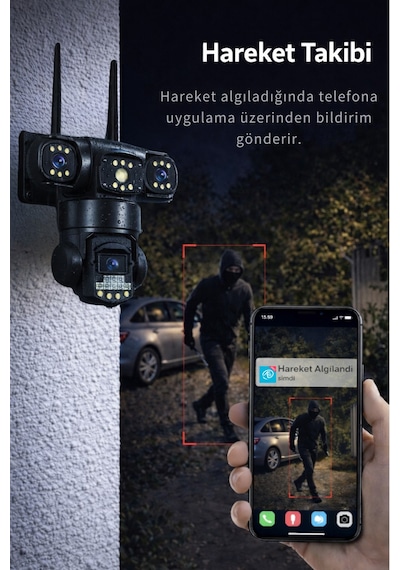 3 Kameralı Wifi Hareket Takipli 9mp Full Hd Güvenlik Kamerası