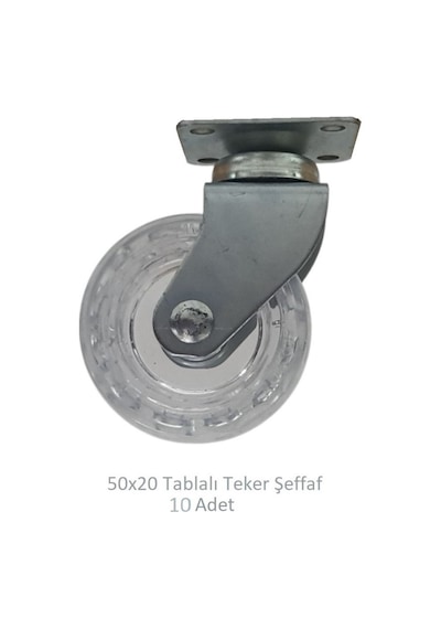 Ofis Koltuk Dolap Etajer 360 Derece Döner 50 X 20 Tablalı Teker Şeffaf 50 Mm 10 Adet Şeffaf